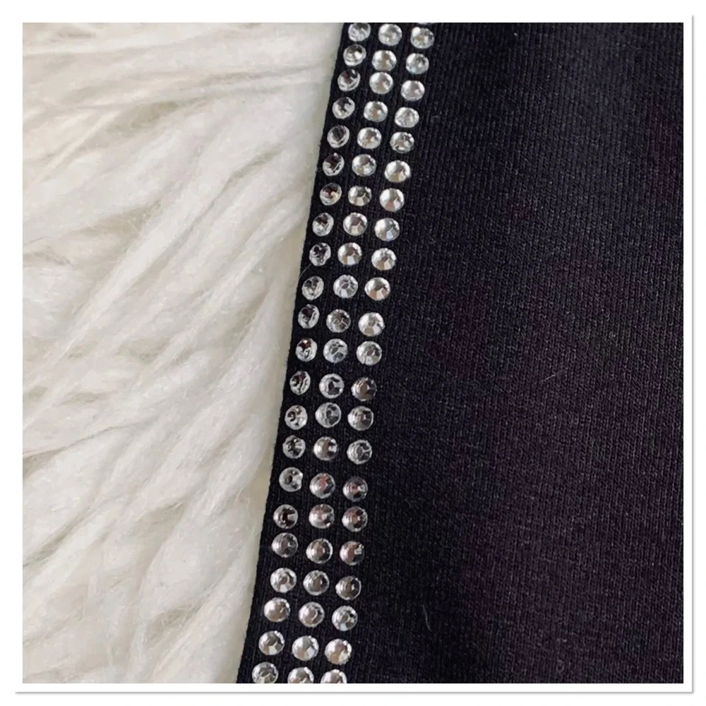 NWT Tricotto Rhinestone Side Stripe Leggings Black Silver Size Medium